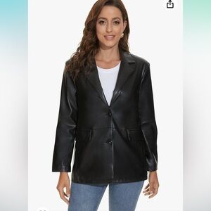 Fahsyee Faux Leather Blazer Jackets Black  Moto Biker Coat Vegan Pleather jacket